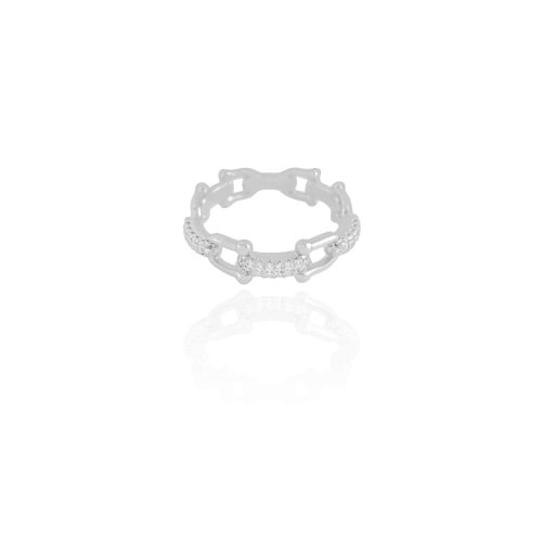 Anel Elos U Cravejado Cristal Tamanho 14 Ródio Branco