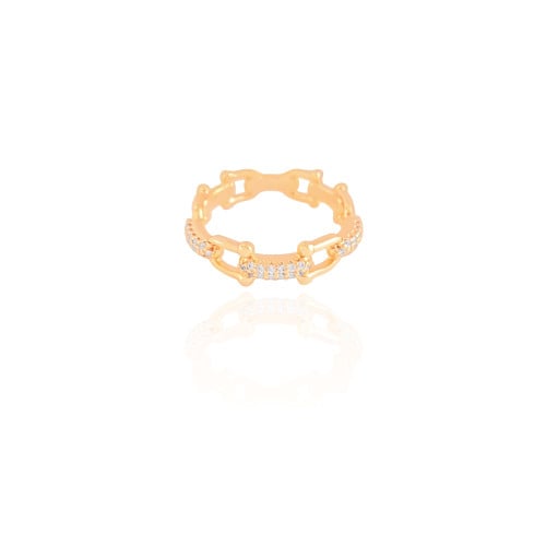 Anel Elos U Cravejado Cristal Tamanho 18 Banhado a Ouro 18K