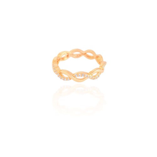 Anel Entrelaçado Cravejado Cristal Tamanho 18 Banhado a Ouro 18K