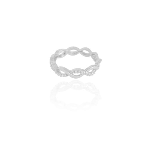 Anel Entrelaçado Cravejado Cristal Tamanho 20 Ródio Branco