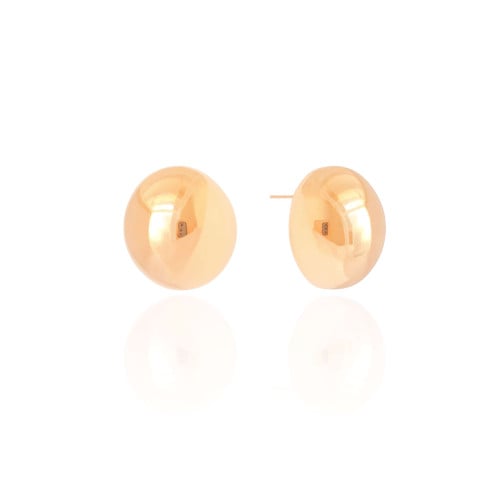 Brinco Oval Abaulado Liso 2.2 cm Banhado a Ouro 18K