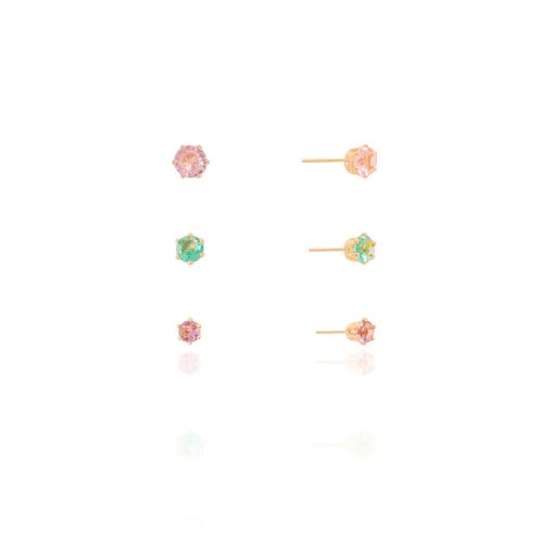 Trio Pontos de Luz Coloridos Banhado a Ouro 18K