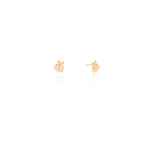 Brinco Flor Pontos de Luz Cristal 7 mm Banhado a Ouro 18K