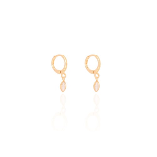Brinco Argola Click Navete Cristal 2.2 cm Banhado a Ouro 18K