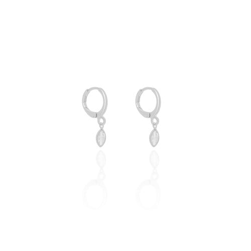 Brinco Argola Click Navete Cristal 2.2 cm Ródio Branco