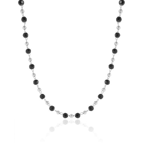 Choker Bolas Geométricas Pretas e Lisas Douradas Ródio Branco