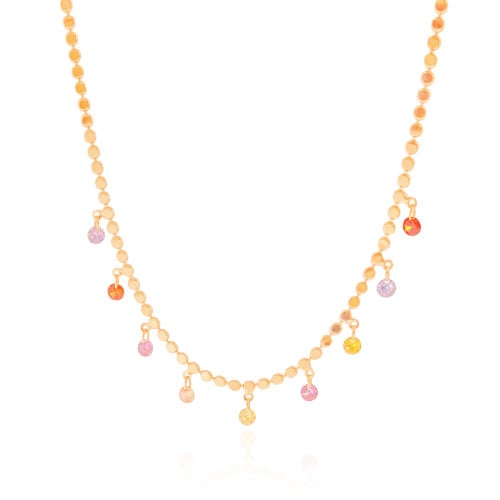 Choker Plaquinhas Pontos de Luz Coloridos Banhado a Ouro 18K