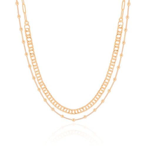 Choker Dupla Elos Bolinhas Lisas Banhado a Ouro 18K