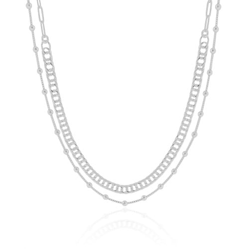 Choker Dupla Elos Bolinhas Lisas Ródio Branco