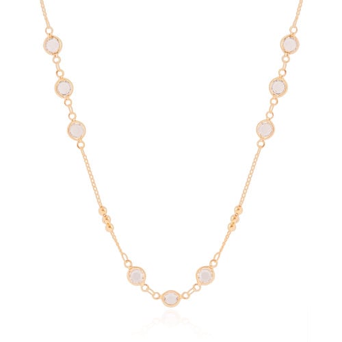 Gargantilha Longa Pontos de Luz Cristal Bolinhas Lisas Banhado a Ouro 18K - 80 cm