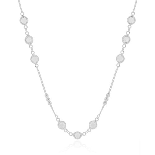 Gargantilha Longa Pontos de Luz Cristal Bolinhas Lisas Ródio Branco - 80 cm