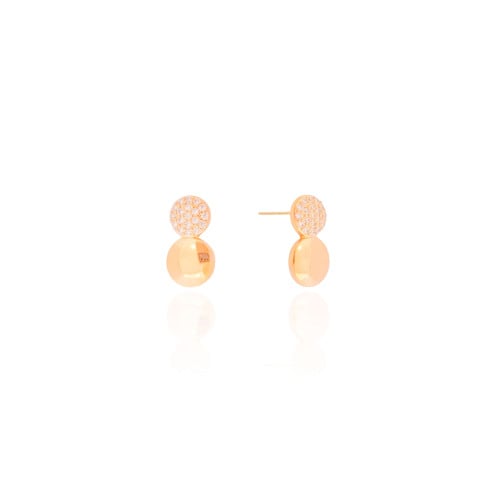Brinco Redondo Duplo Liso Cravejado Cristal 1.5 cm Banhado a Ouro 18K