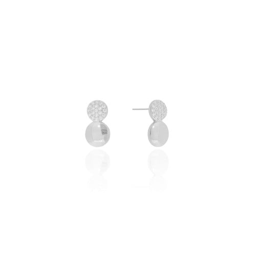 Brinco Redondo Duplo Liso Cravejado Cristal 1.5 cm Ródio Branco