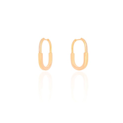 Brinco Argola Click Oval Cravejado Cristal 2.5 cm Banhado a Ouro 18K