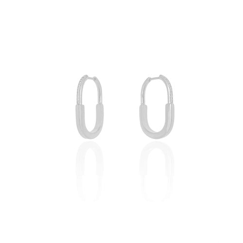 Brinco Argola Click Oval Cravejado Cristal 2.5 cm Ródio Branco