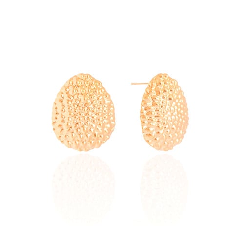 Brinco Gota Texturizada 2.9 cm Banhado a Ouro 18K