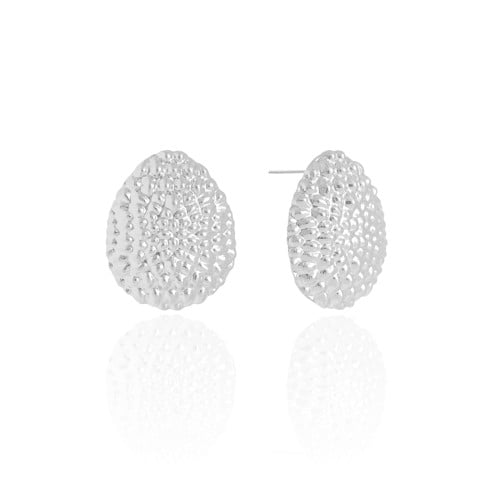 Brinco Gota Texturizada 2.9 cm Ródio Branco