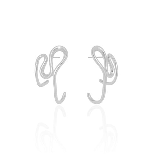 Brinco Fio Torcido Orgânico 3.2 cm Ródio Branco