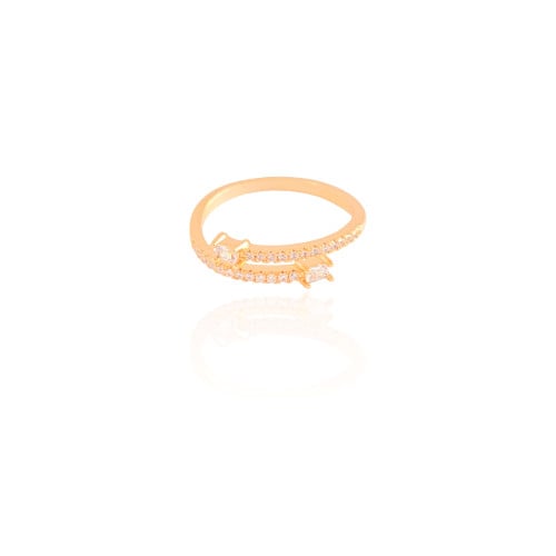 Anel Ajustável Baguete Cravejado Cristal Tamanho G Banhado a Ouro 18K