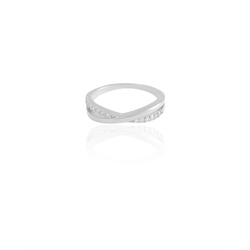 Anel X Cravejado Cristal Tamanho 13 Ródio Branco