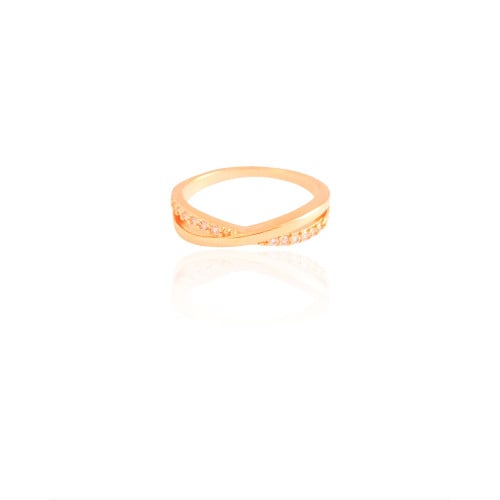Anel X Cravejado Cristal Tamanho 15 Banhado a Ouro 18K