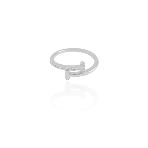 Anel T Cravejado Cristal Tamanho 13 Ródio Branco