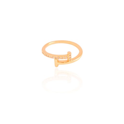 Anel T Cravejado Cristal Tamanho 15 Banhado a Ouro 18K
