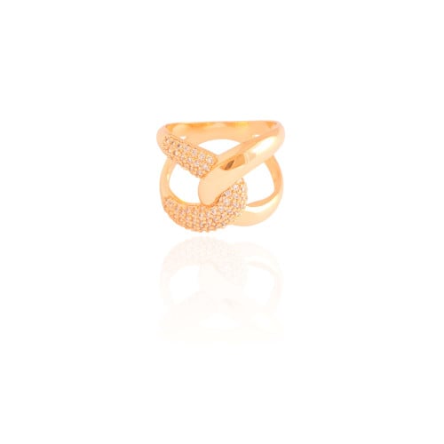 Anel Entrelaçado Cravejado Cristal Tamanho 16 Banhado a Ouro 18K