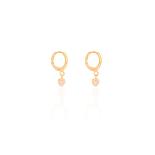Brinco Argola Click Coração Cristal 2.0 cm Banhado a Ouro 18K