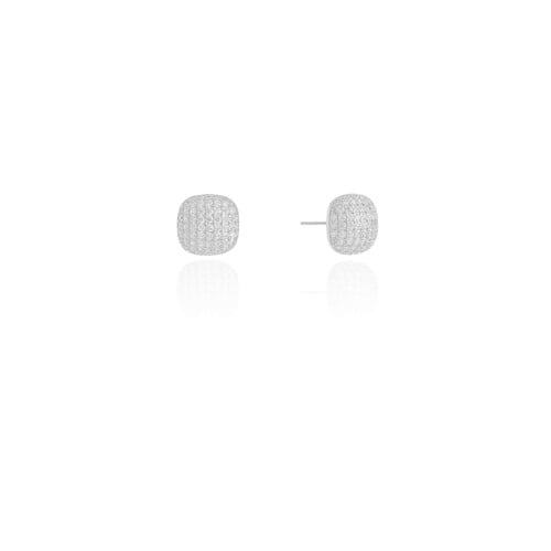 Brinco Quadrado Cravejado Cristal 1.0 cm Ródio Branco