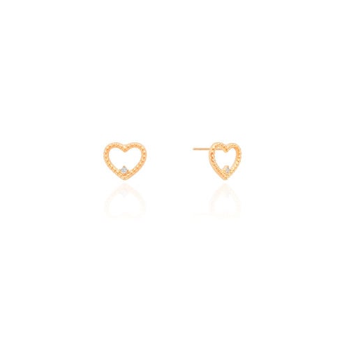 Brinco Coração Ponto de Luz Cristal 1.0 cm Banhado a Ouro 18K