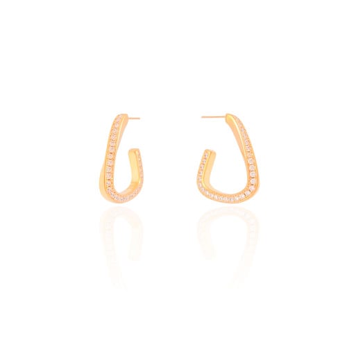 Brinco Argola Torcida Cravejada Cristal 2.3 cm Banhado a Ouro 18K