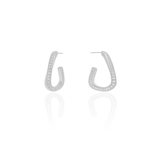 Brinco Argola Torcida Cravejada Cristal 2.3 cm Ródio Branco