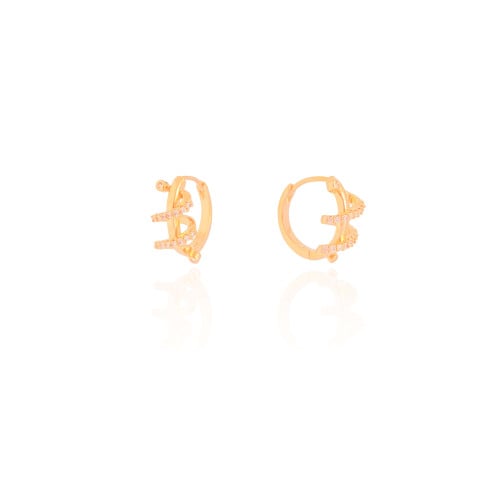 Brinco Argola Click Espiral Cravejado Cristal 1.4 cm Banhado a Ouro 18K