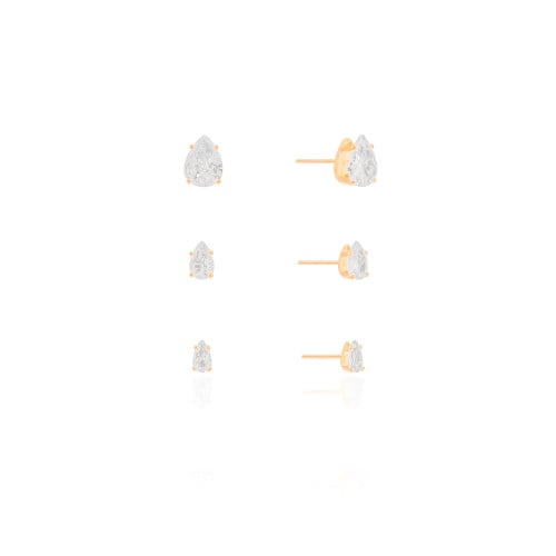 Trio Gotas Cristal Banhado a Ouro 18K