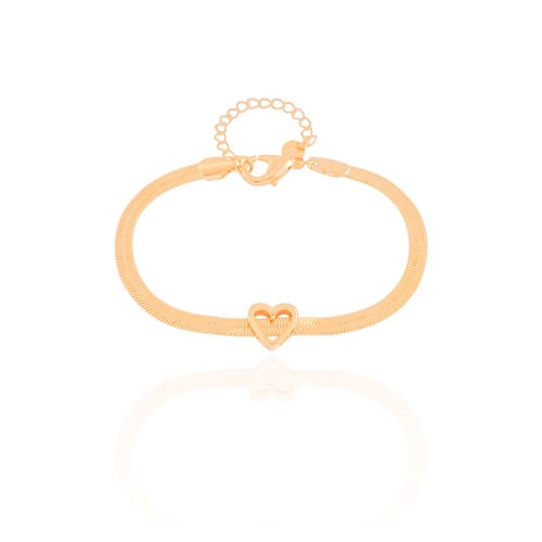 Pulseira Malha Fita Coração Banhado a Ouro 18K