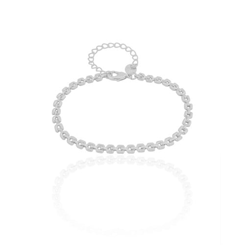 Pulseira Elos Duplos Quadrados 4 mm Ródio Branco