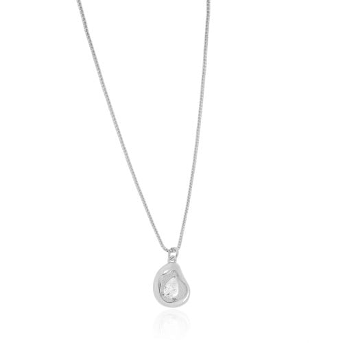 Gargantilha Veneziana Orgânico Liso Gota Cristal Ródio Branco - 45 cm