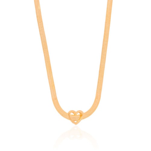 Choker Malha Fita Coração Banhado a Ouro 18K