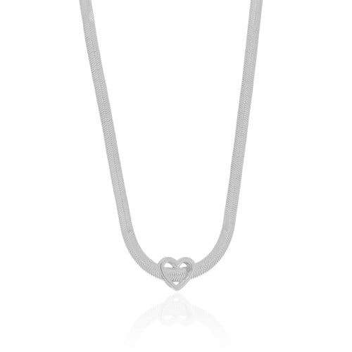 Choker Malha Fita Coração Ródio Branco