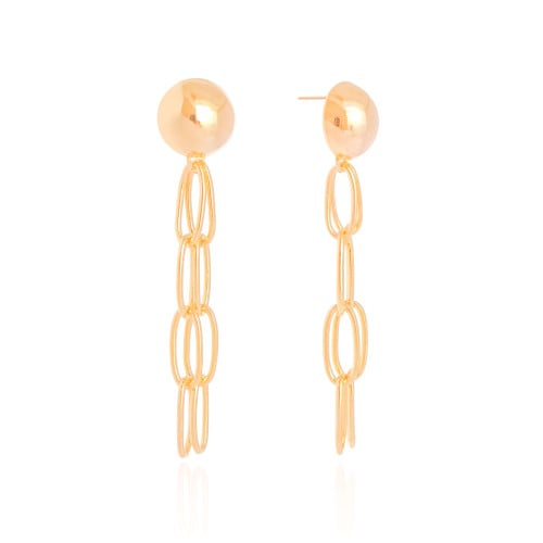 Brinco Meia Bola Franja Elos 6.3 cm Banhado a Ouro 18K