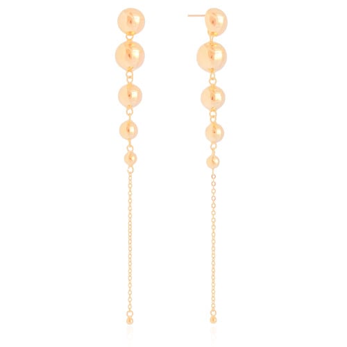 Brinco Pêndulo Bolas Lisas 11.8 cm Banhado a Ouro 18K
