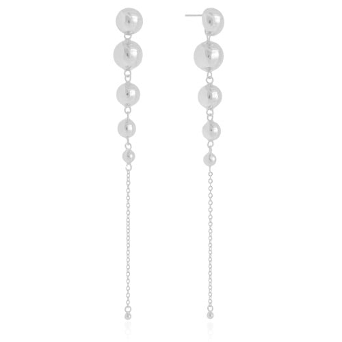 Brinco Pêndulo Bolas Lisas 11.8 cm Ródio Branco