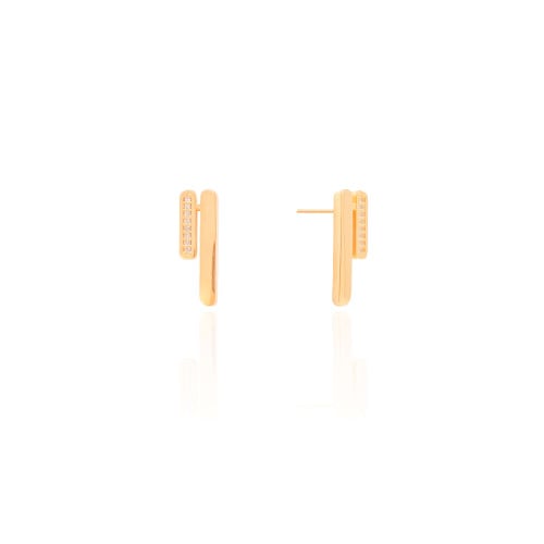 Brinco Palito Duplo Cravejado Cristal 1.9 cm Banhado a Ouro 18K