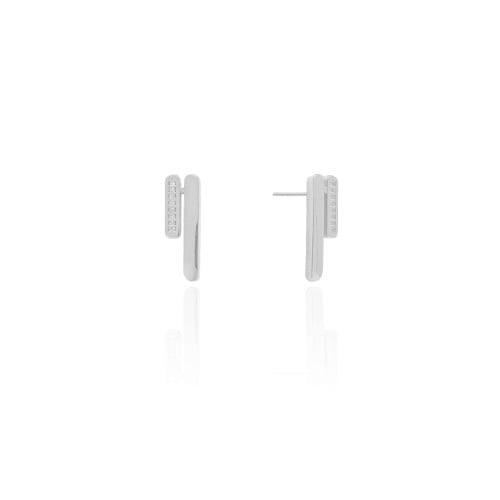 Brinco Palito Duplo Cravejado Cristal 1.9 cm Ródio Branco