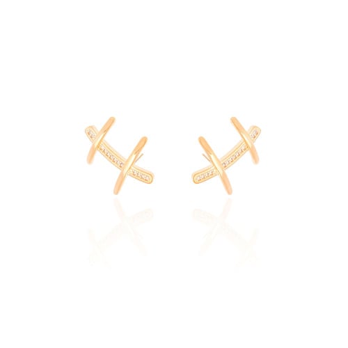 Ear Cuff Palitos Cravejado Cristal 2.3 cm Banhado a Ouro 18K