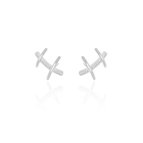 Ear Cuff Palitos Cravejado Cristal 2.3 cm Ródio Branco