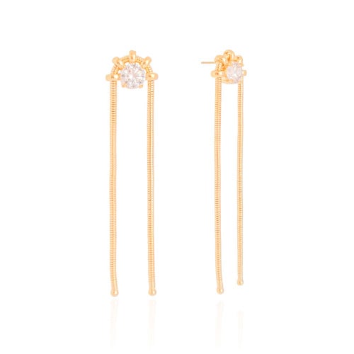 Brinco Rabo de Rato Franja Ponto de Luz 7.2 cm Banhado a Ouro 18K