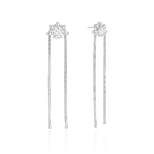 Brinco Rabo de Rato Franja Ponto de Luz 7.2 cm Ródio Branco