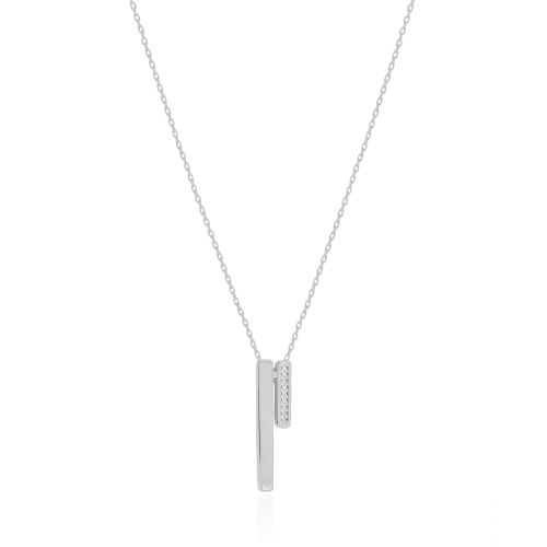 Gargantilha Elos Palitos Duplos Cravejado Cristal Ródio Branco - 40 cm